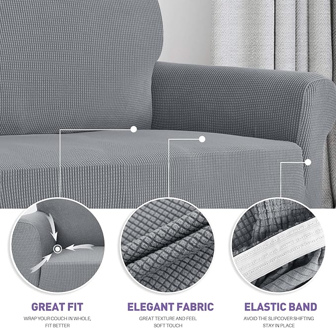 ZNSAYOTX Stretch Oversized Couch Cover Universal Sofa Covers for Living Room Dogs Pet Furniture Protector Spandex Extra Large Sofa Slipcovers with Anti Slip Foam Sticks (Light Grey, XL Sofa)