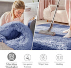 OLANLY Denim Blue Round Rugs for Bedroom - Machine Washable, 7 ft Circle Area Rugs for Living Room, Soft and Fluffy Shaggy Carpet for Teen Girl and Boys, Nursery Rooms, Dorms, Home Decor Aesthetic