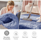 OLANLY Denim Blue Round Rugs for Bedroom - Machine Washable, 5 ft Circle Area Rugs for Living Room, Soft and Fluffy Shaggy Carpet for Teen Girl and Boys, Nursery Rooms, Dorms, Home Decor Aesthetic