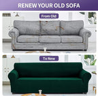 Joccun Christmas Stretch Loveseat Couch Cover Slipcover, 1-Piece Sofa Cover for 2 Cushion Couch Spandex Jacquard Washable Furniture Protector Cover for Living Room,Kids,Pets（Loveseat,Hunter）