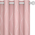 Deconovo Pink Blackout Curtains for Bedroom, Thermal Insulated Soundproof Pravicy Curtain, Silver Wave Dots Print, 52 x 84 Inch Long, Machine Washable Window Panels for Kids Room Nursery, Set of 2