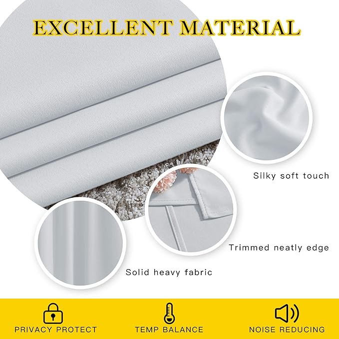 NICETOWN Room Darkening Curtains for Living Room - Easy Care Solid Thermal Insulated Grommet Curtains/Drapes for Bedroom (2 Panels, 66 by 90, Greyish White)