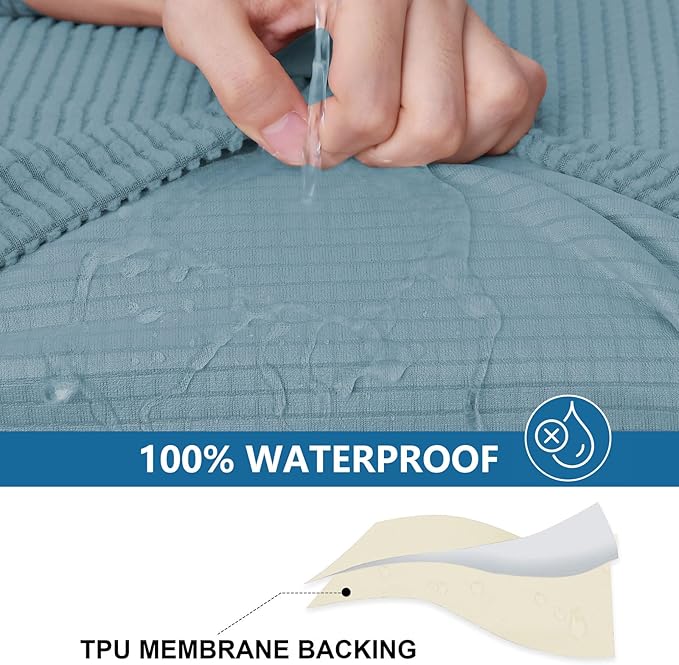hyha Waterproof Couch Cushion Covers for Pets, Non Slip Sofa Seat Cover for Dogs Washable, Soft Thick Stretch Jacquard Fabric, Sofa Slipcovers with Elastic Bottom (1 Piece for Medium, Lake Blue)