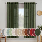 MIULEE Olive Green Linen Curtains 52x72 Inch Length for Bedroom Living Room