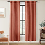 80 inch Linen Terracotta Curtains 2 Panels for Living Room Back Tab Light Filtering Semi Sheer Rust Colored Curtains 80 inches Long Soft Thick Cotton Cloth Textured Rustic Boho Farmhouse Room Decor
