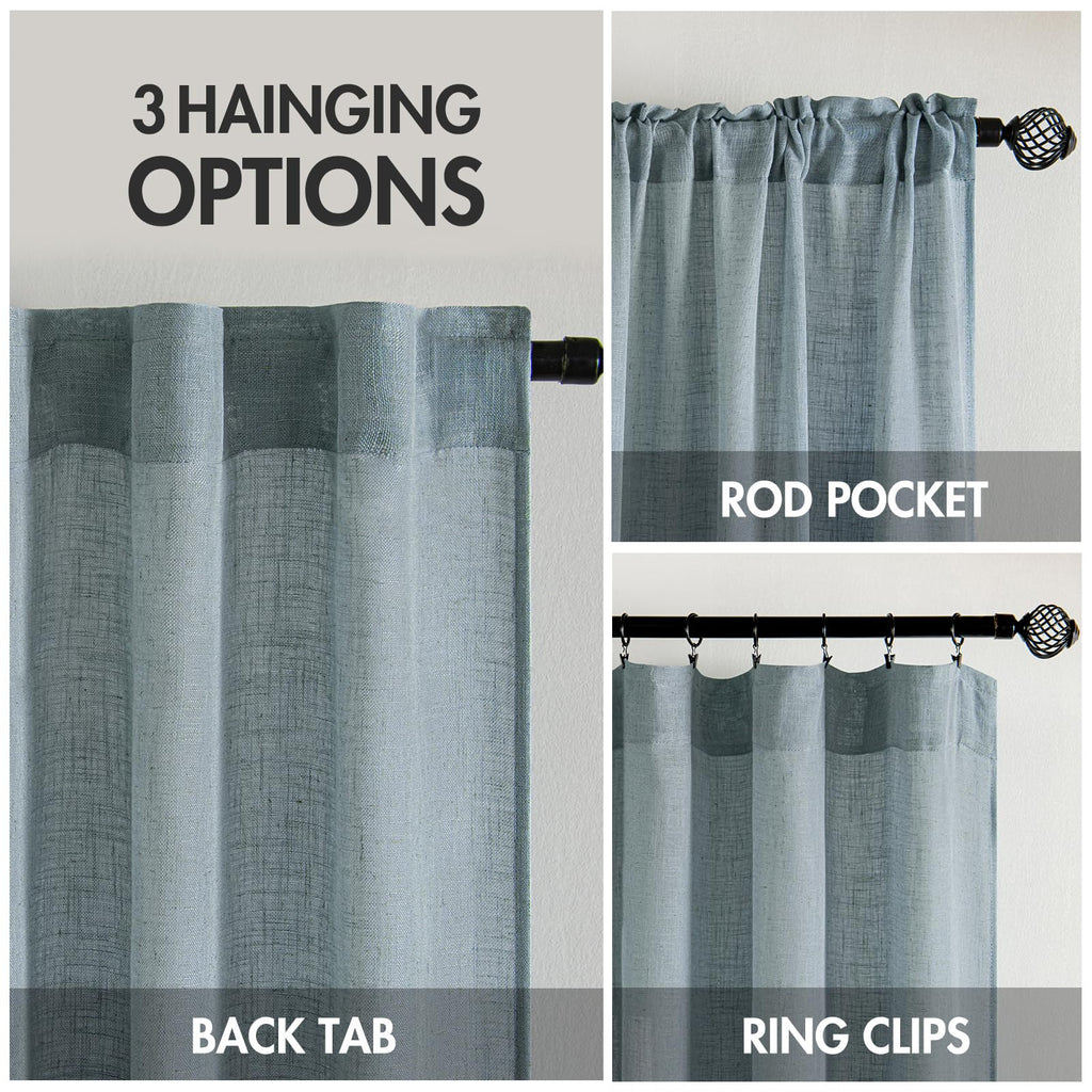 MIULEE Dusty Blue Linen Curtains 52x84 Inch Long for Bedroom Living Room