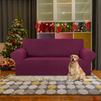 KEKUOU Stretch Loveseat Sofa Cover Slipcover,Couch Covers for 2 Cushion Couch Sofa (55"-78") Furniture Protector Sofa with Elastic Bottom for Kids,Dog. Jacquard Small Checked (Medium,Wine)