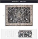 Washable Rugs 8x10 Area Rugs for Living Room,Rugs for Bedroom,Large Carpets,Ultra Soft Faux Wool Retro Dining Room Rug,Non Slip&Non-Shedding Low Pile Vintage Print Rug for Home Office-Black