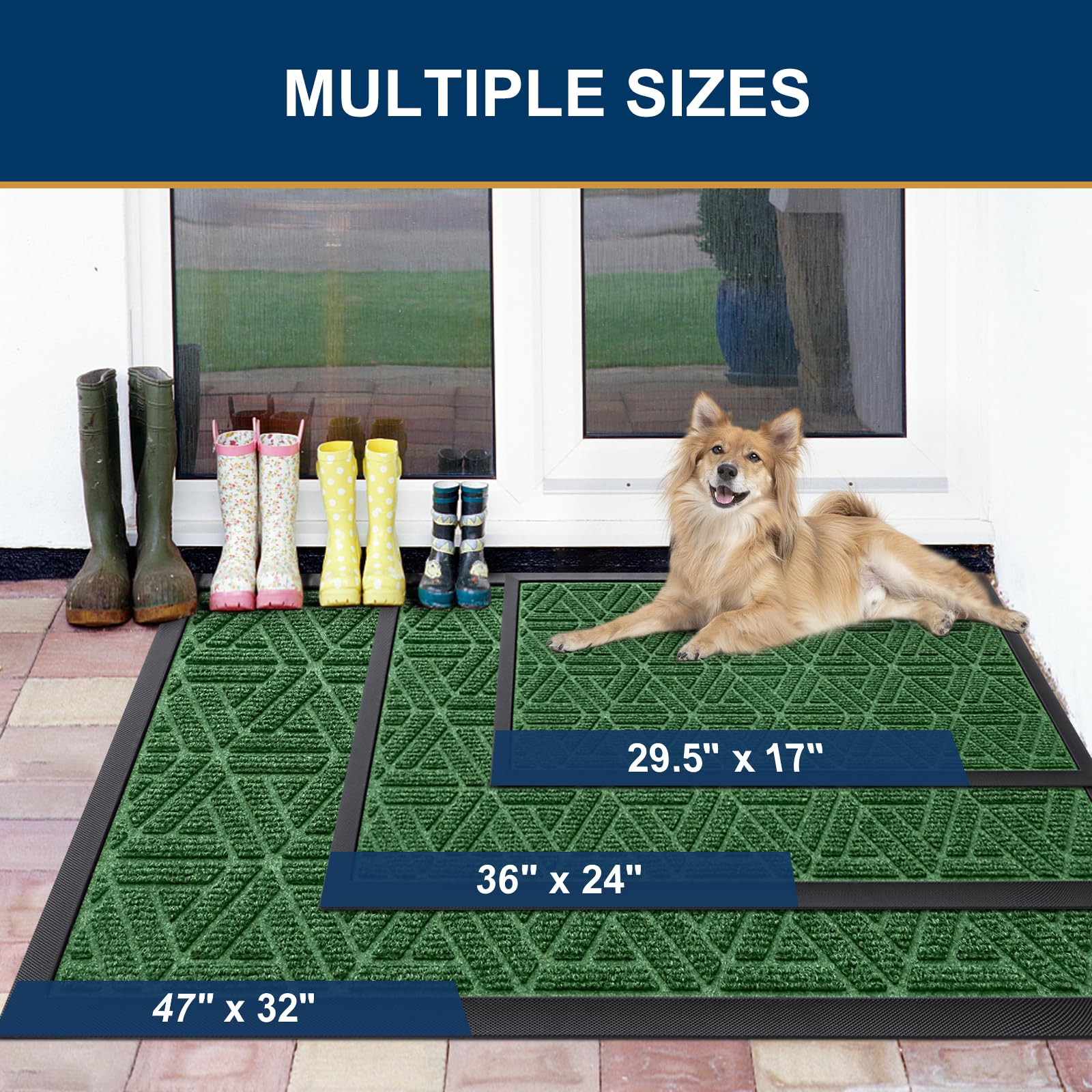 Smiry Front Door Mat Outside Entrance, Low Profile Rubber Doormat, 47x32