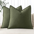 MIULEE Decorative Linen Pillow Covers 18x18 Inch Dark Olive Green