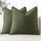 MIULEE Decorative Linen Pillow Covers 18x18 Inch Dark Olive Green