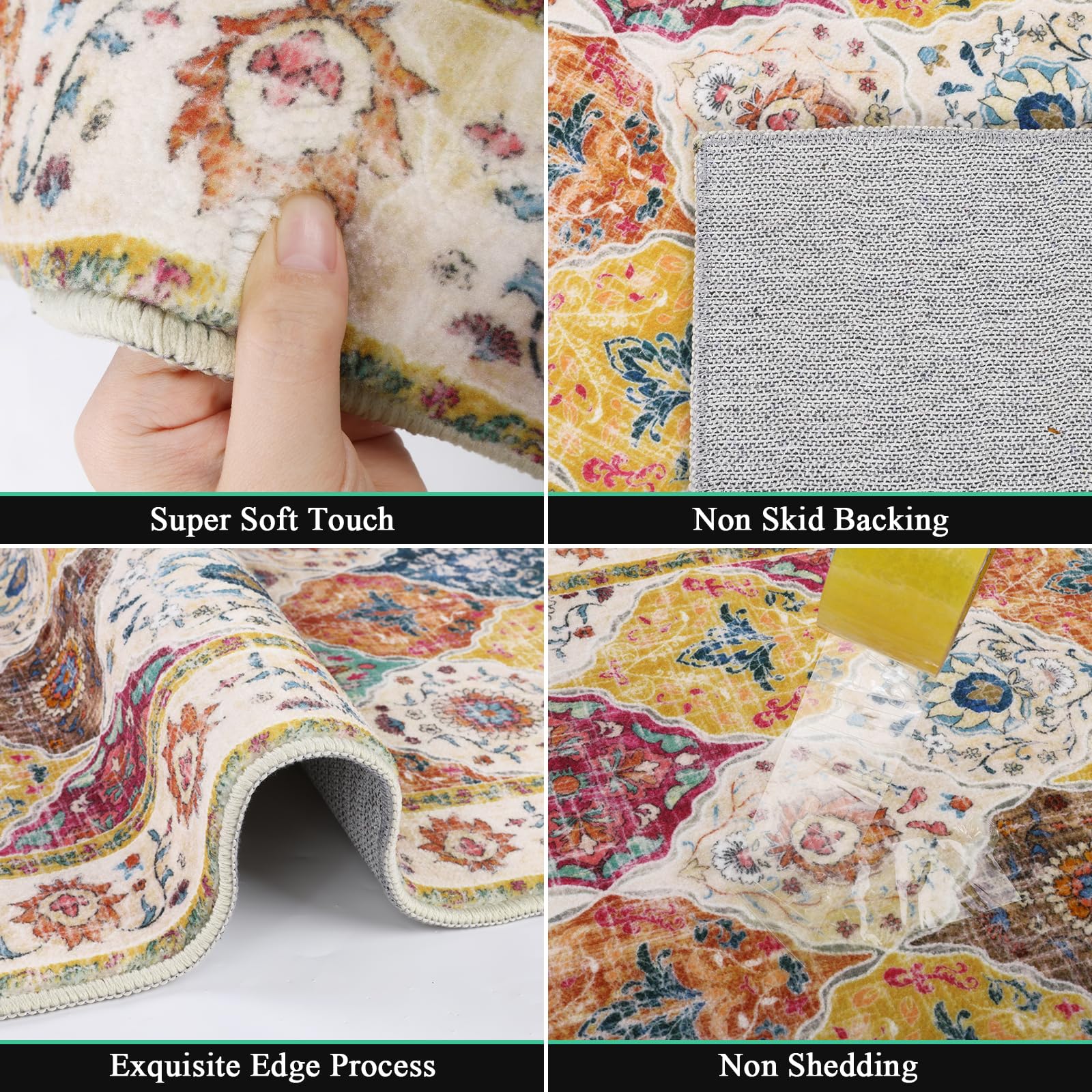 HEBE Hallway Runner Rug 2'x10', Washable Non Slip Kitchen Rug Runner