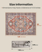 AMADA HOMEFURNISHING 9x12 Washable Area Rug, Low-Profile Large Area Rug with Non-Slip Backing & Durable Edge Binding, Vintage Large Rugs for Living Room, Bedroom & Dinning Room