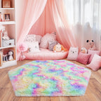 Quntue 4x4.6 Feet Pink Hexagon Rugs for Princess Tent, Ultra Soft Fluffy Hexagon Area Rug for Bedroom, Cute Shag Rugs for Girls Room, Fuzzy Plush Carpet for Kids Room Tent Castle Home Decor