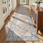 Lofus 2x10 Hallway Washable Runner Rug, Vintage Kitchen Runners Non Slip, Entryway Rugs for Bathroom Bedroom Living Room Laundry Room Floor Mat, Boho Entry Long Carpet, Floral Brown