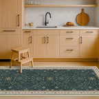 Dark Green 2x5 Kitchen Rug - Modern Vintage Boho Eclectic Floral Pastel, Washable Low Pile Non-Slip Small Runner Rugs for Entryway Door Mat Indoor Entrance, Bedroom, Hallway
