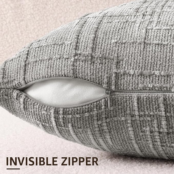 decorUhome Neutral Grey Chenille Euro Sham Throw Pillow Covers 24x24 Set of 2 Textured Soft Cozy Slubby Couch Pillow Covers Modern Farmhouse Boho Decorative Pillow Cases for Bed Sofa Living Room