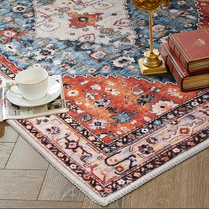 SERISSA Boho Rugs for Entryway, 2x3 Tribal Entryway Rug Non-Slip Washable Small Area Rug, Ultra Soft Oriental Vintage Low-Pile Indoor Door Mat Floor Carpet for Entrance Bedroom Kitchen Bathroom