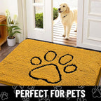 Smiry Dog Door Mat for Muddy Paws, Absorbent Dirt Trapper Non Slip Quick Dry Washable Chenille Mat for Mud Dogs, Entry Rug for Indoor and Outdoor (48x30 Inches, Golden Yellow and Black)