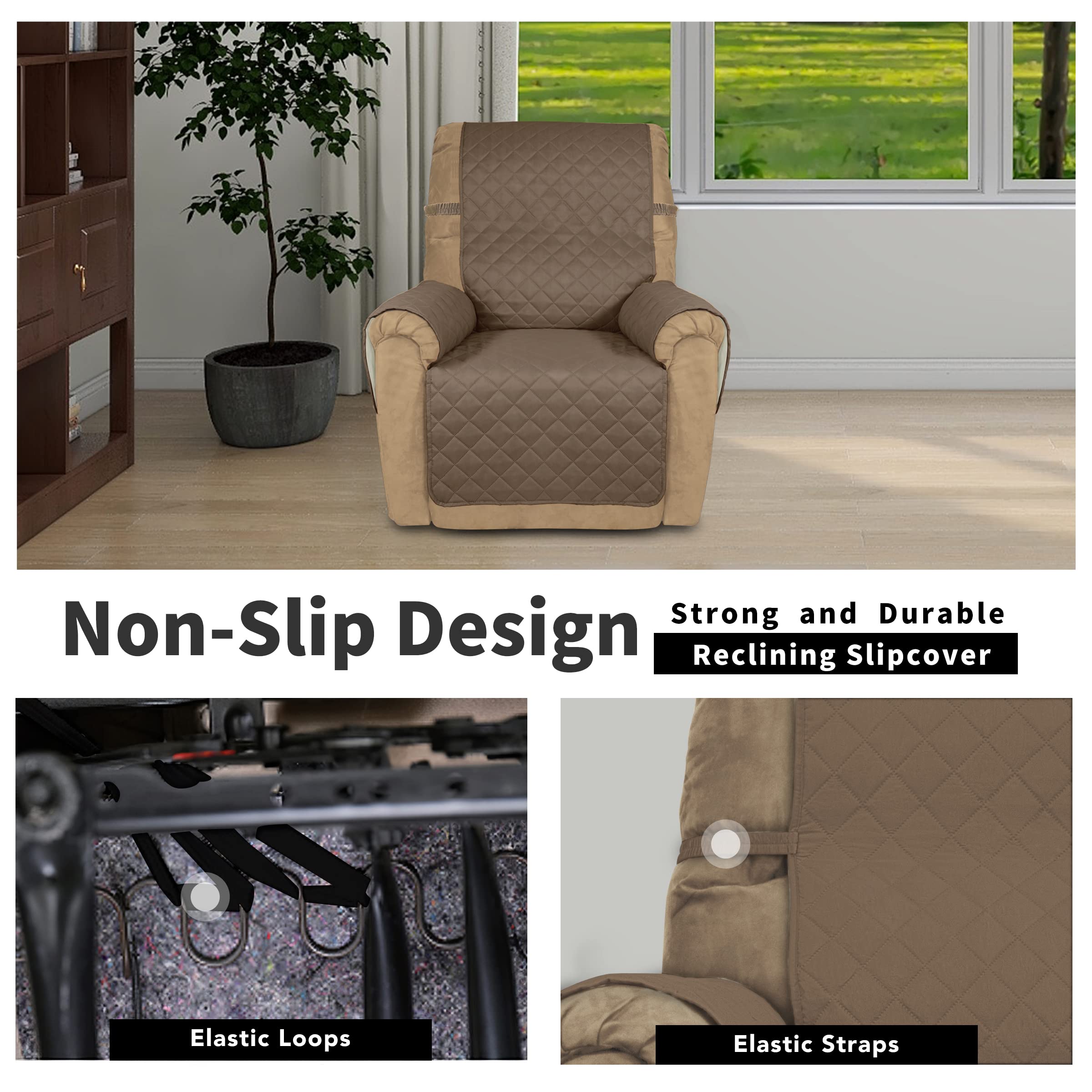 Easy-Going Recliner Chair Slipcover Reversible Sofa Cover Water Resistant Couch Cover Furniture Protector with Elastic Straps for Pets Dog (Recliner 22 inch, Camel/Ivory)