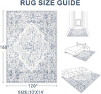 10x14 Area Rugs for Living Room: Washable Rug Vintage Large Rugs Soft Non Slip Low Pile Rug Floral Distressed Floor Carpet for Bedroom Nursery Dining Room Home Office (Blue,10'x14')