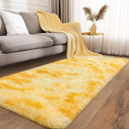 Soft Runner Rugs for Bedroom Hallways, 2x6 Tie-Dyed Yellow Fluffy Shag Throw Area Rug Non Slip for Bedside Dorm, Long Shaggy Furry Carpet for Nursery Living Room