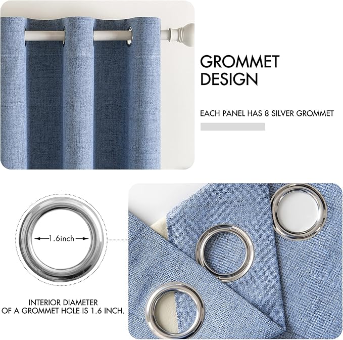MIULEE 100% Blackout Linen Curtains for Bedroom 42x84 Inches Stone Blue