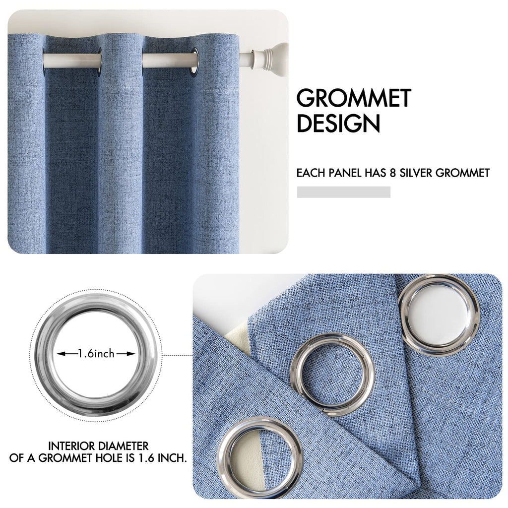 MIULEE 100% Blackout Linen Curtains for Bedroom 52x54 Inches Stone Blue