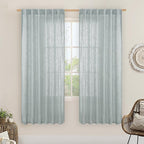 LAMIT Light Filtering Linen Curtains 68 inches Long for Bedroom, Faux Linen Textured Semi Sheer Back Tab and Rod Pocket Modern Drapes for Living Room/Farmhouse, Greyish Blue, 2 Panels, 52 x 68 Inch