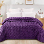 Exclusivo Mezcla King Size Flannel Fleece Blanket, Super Soft and Warm Lightweight Checkered Pattern Blankets for All Seasons, 90x104 Inches, Purple