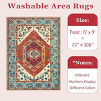 SERISSA Washable Rugs 6x9 Boho Area Rugs, Large Non-Slip Living Room Rug, Ultra Soft Vintage Oriental Tribal Farmhouse Orange Carpet for Dining Room Bedroom Dorm Office Home Decor