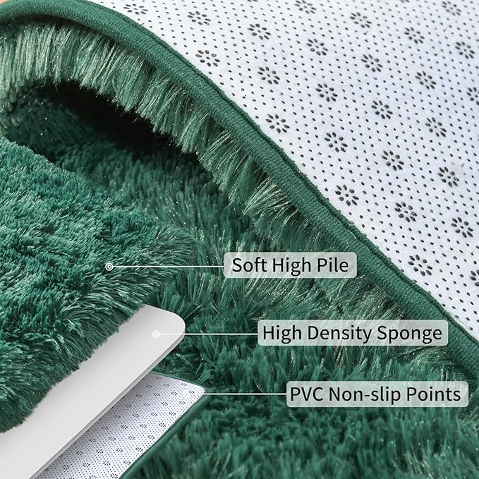 Ailyei Soft Runner Rugs for Bedroom Hallways, 2x6 Green Fluffy Shag Throw Area Rug Non Slip for Bedside Dorm, Long Shaggy Furry Carpet for Nursery Living Room