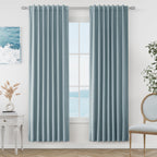 Guken Blue 100% Blackout Linen Curtains 80 Inch Length 2 Panels Set for Living Room Bedroom Back Tab Thermal Insulated Black Out Drapes Room Darkening Window Curtains 80 Inches Long Dusty Blue