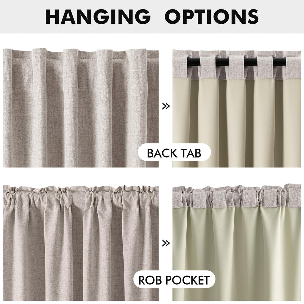 MIULEE 100% Blackout Linen Curtains for Bedroom 42 x 72 Inch Ivory 2 Panels