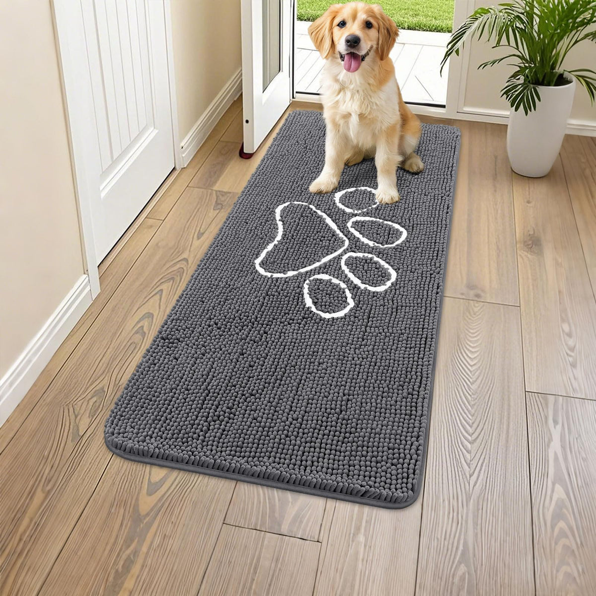 Smiry Dog Door Mat for Muddy Paws, Absorbent Non Slip Dirt Trapper, 45x27