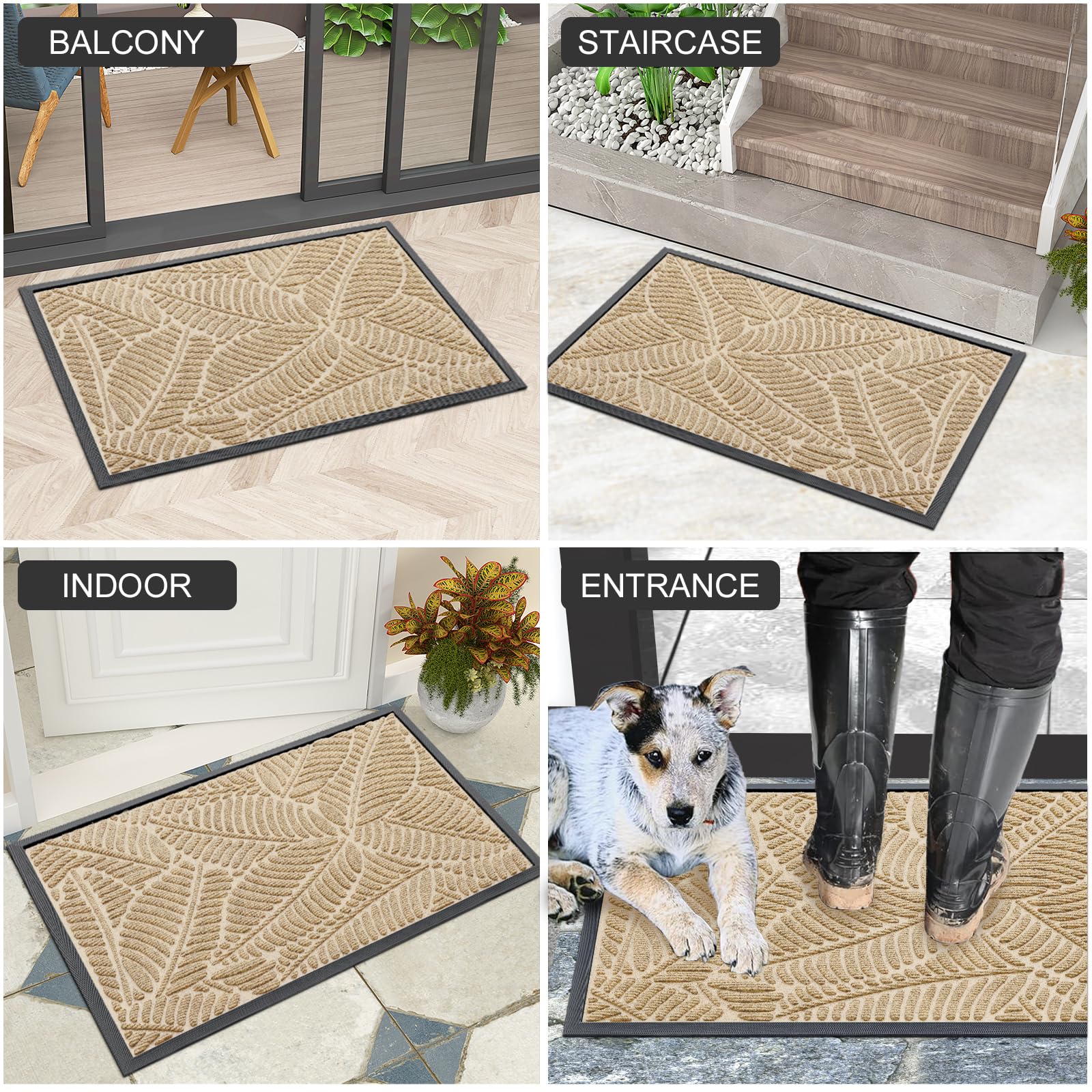 Colorxy Waterproof Front Doormat, Sturdy Natural Rubber Door Mat, 35x23