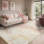Area Rugs 8x10 for Living Room Bedroom, Modern Abstract Machine Washable Rug, Large Soft Low Pile Floor Carpet with Non Slip Backing for Dining Room, Pink/Cream