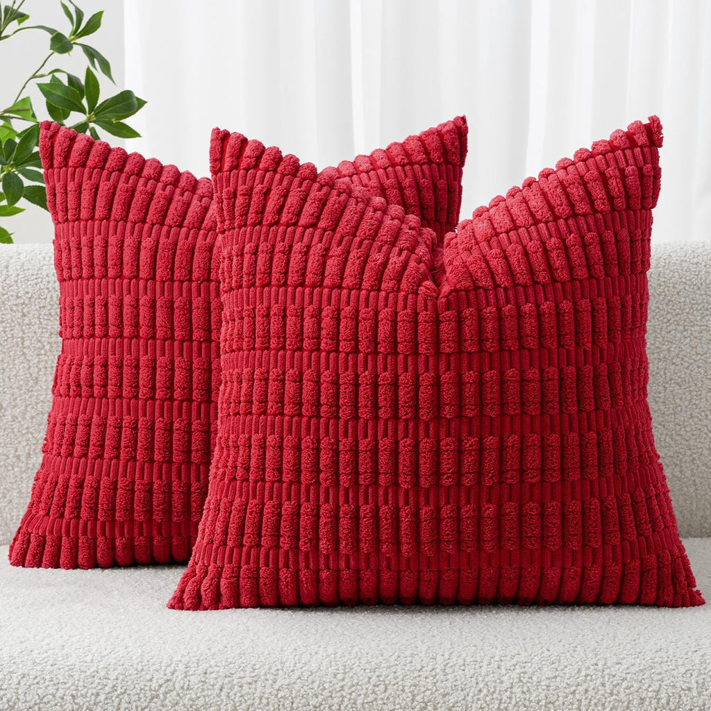 MIULEE Corduroy Decorative Throw Pillow Covers 20x20 Crimson Pack of 2