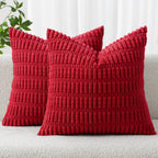 MIULEE Corduroy Decorative Throw Pillow Covers 20x20 Crimson Pack of 2