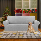 KEKUOU Stretch Sofa Cover Slipcover ，Couch Covers for 3 Cushion Couch Sofa pet Friendly (78"-94") Furniture Protector Sofa with Elastic Bottom for Kids,Dog, Jacquard Small Checked(Large,Silver)