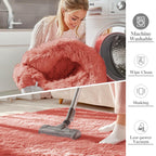OLANLY 9x12 Machine Washable Large Area Rugs for Living Room, Bedroom, Soft Fluffy Shaggy Bedside Rug, Indoor Floor Carpet for Kids Girls and Boys, Dorms, Nursery, Home Decor, Rust Red