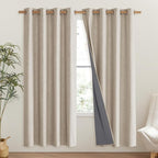 NICETOWN Oatmeal Bedroom Full Blackout Linen Curtain Panels Set of 2, 52" by 72", Thick Insulated Classic Grommet Blackout Draperies with White Thermal Insulated Liner for Windows
