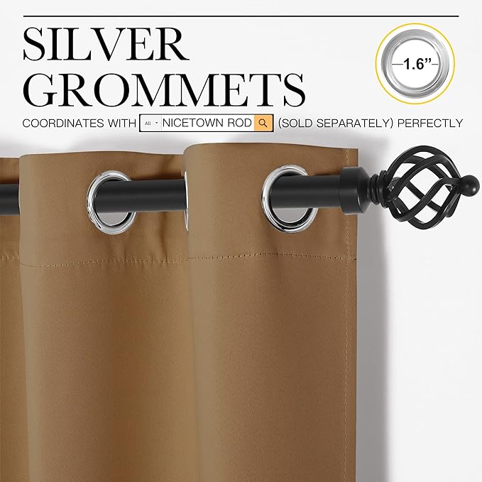 NICETOWN Sleek Blackout Curtains 45 inches Length for Small Windows, Noise Reducing and Block Draft Panels for Door Doorway Laundry Office Luxury Decor Theme (2 Panels, Gold Brown, W29 x L45 -Inch)