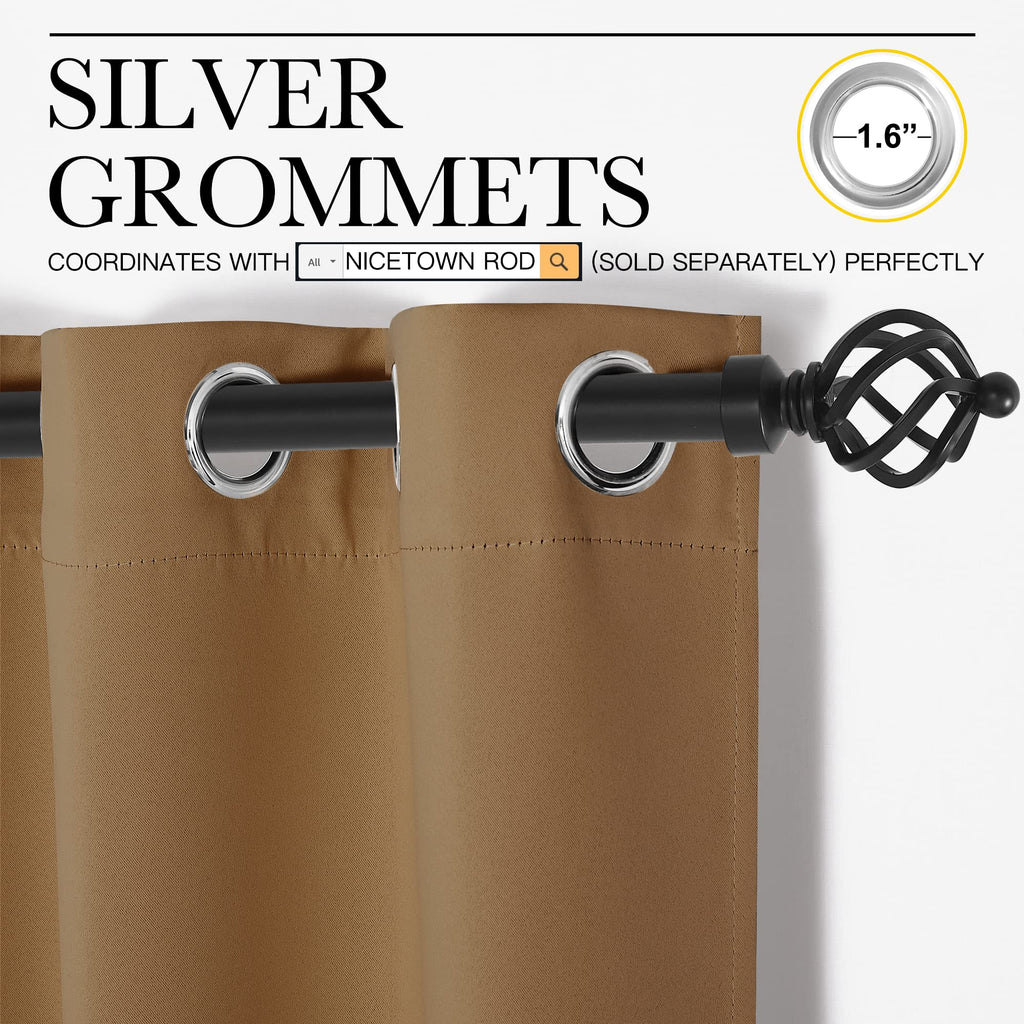 NICETOWN Sleek Blackout Curtains 90 inches Length for Windows, Noise Reducing and Block Draft Panels for Door Doorway Laundry Office Luxury Decor Theme (2 Panels, Gold Brown, W55 x L90 -Inch)