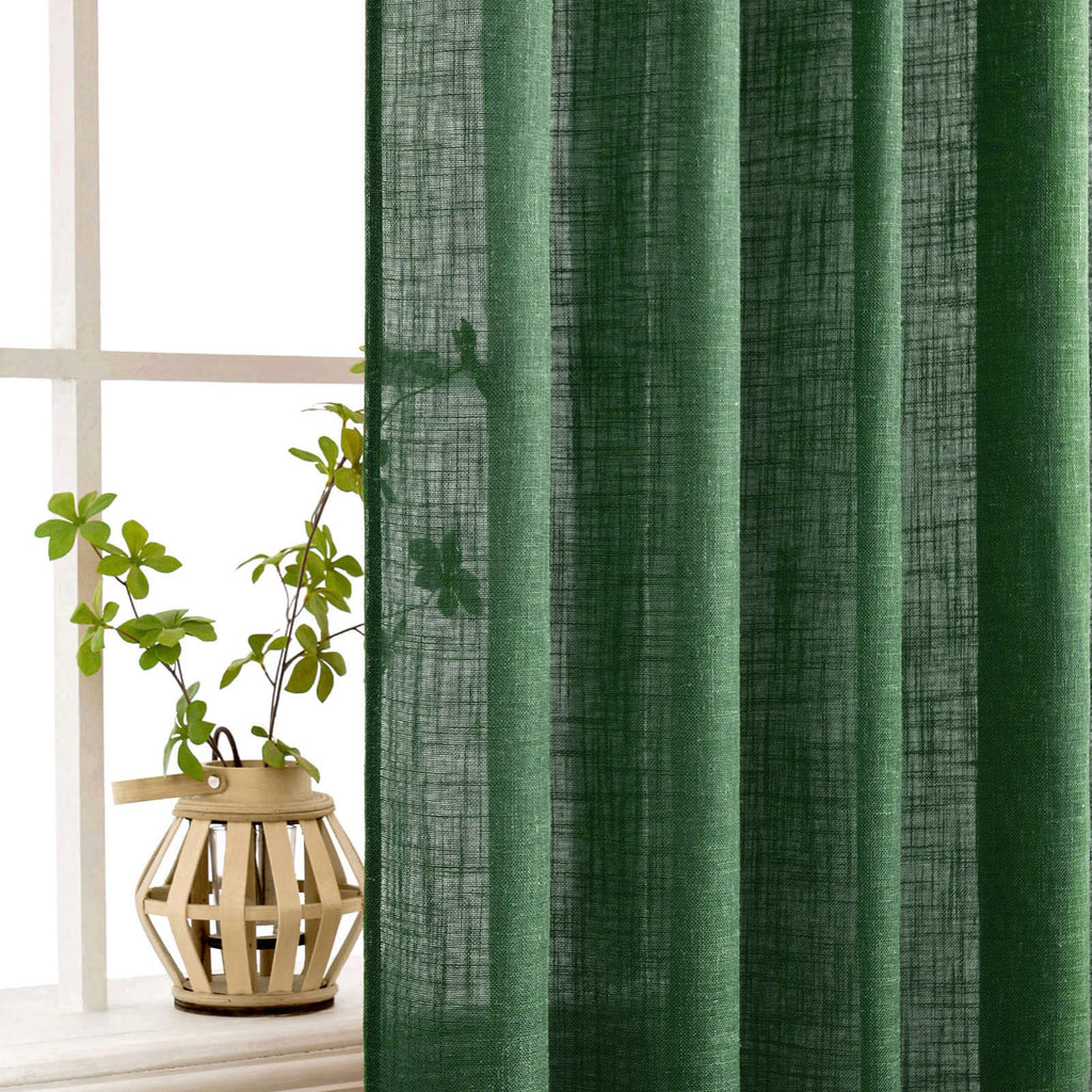 MIULEE Emerald Green Linen Curtains 52x84 Inch Long for Bedroom Living Room