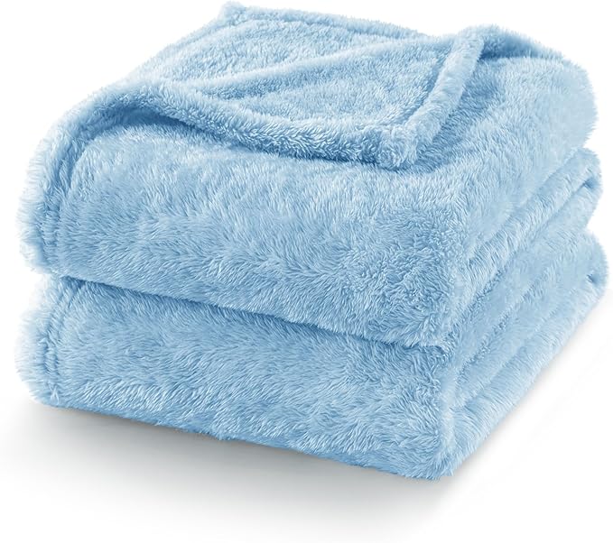 Exclusivo Mezcla Fuzzy Plush Fleece Bed Blanket King Size, Light Blue
