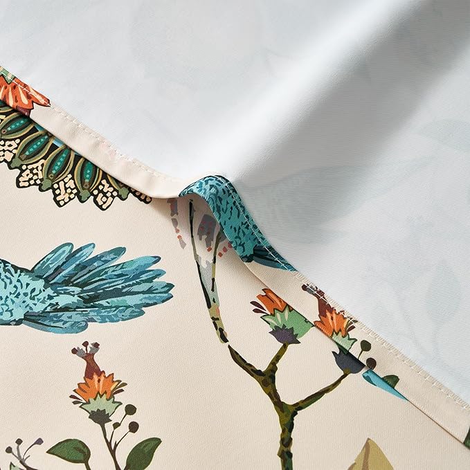 Topfinel Beige Vintage Floral Curtains 84 Inch Long Luxury Whimsical Euro Flower Lemon Hummingbird Patterned Waverly Mid Century Colorful Blackout Drapes for Living Room Bedroom