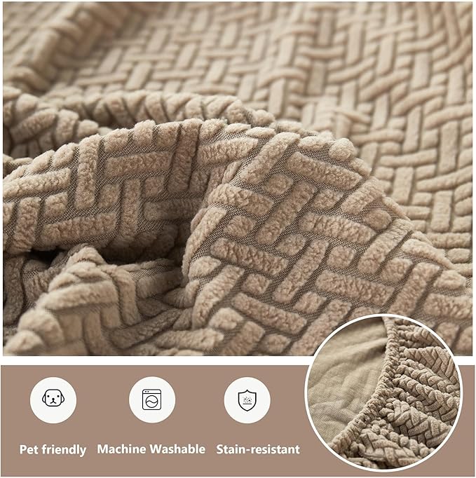 Couch Cushion Covers for Sofa Couch Covers Wear-Resistant Universal Sofa Cover Washable Stretch for Sectional Slipcovers (Texture-Light Coffee,Large Single Seat Cover)