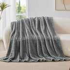 BEDELITE Fleece Throw Blanket for Couch - 300GSM Soft & Warm Fluffy Grey Blanket, Decorative and Giftable Striped Blankets for Women, Men, 50"x70"