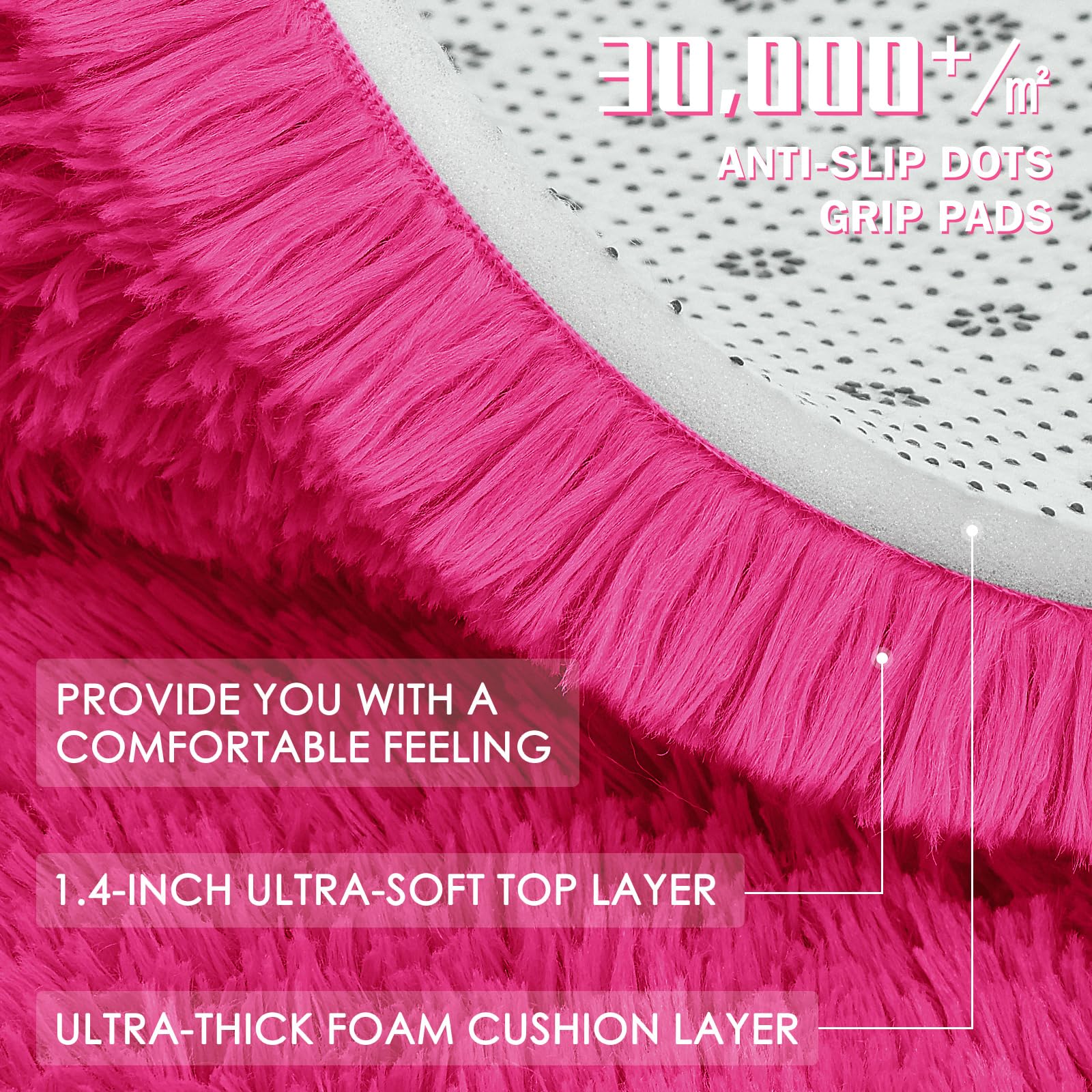 OLANLY 3x5 Machine Washable Small Bedside Rug, Soft Fluffy Shaggy Rugs for Living Room, Bedroom, Indoor Floor Carpet for Kids Girls and Boys, Preppy Dorms, Nursery, Home Decor Aesthetic, Hot Pink